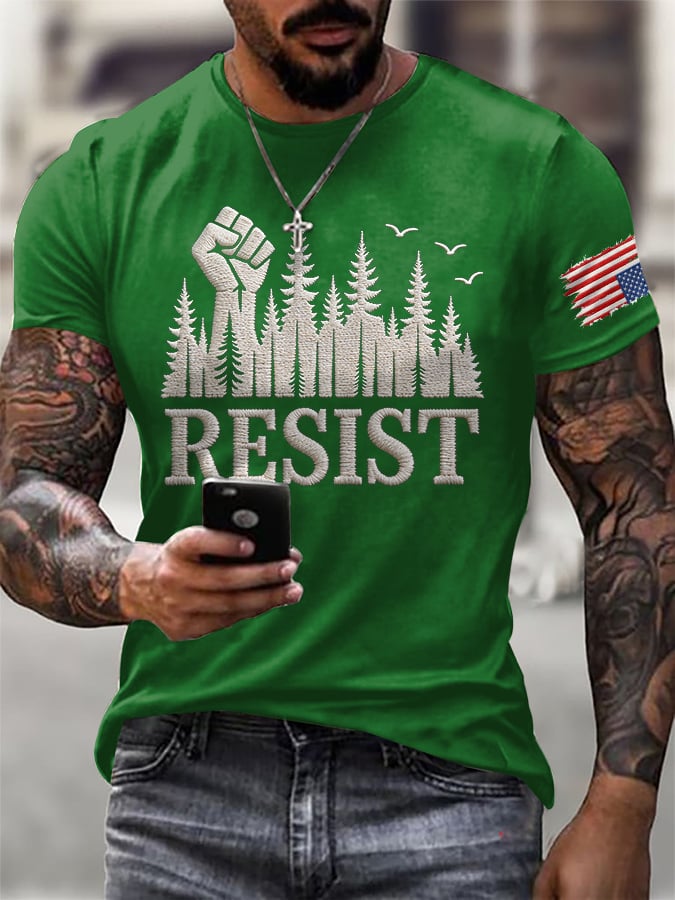 T-shirt da uomo retrò con stampa "Resist Save The Forest Service"