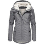 Parka d'hiver en coton épais avec doublure en polaire, manteau chaud à capuche mi-long, coupe ajustée, manches longues, en fausse fourrure noire, pour un style élégant et décontracté - Vestes