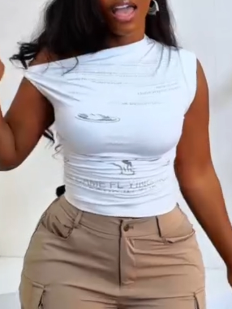 Ensemble décontracté haut à col diagonal et pantalon pour femme