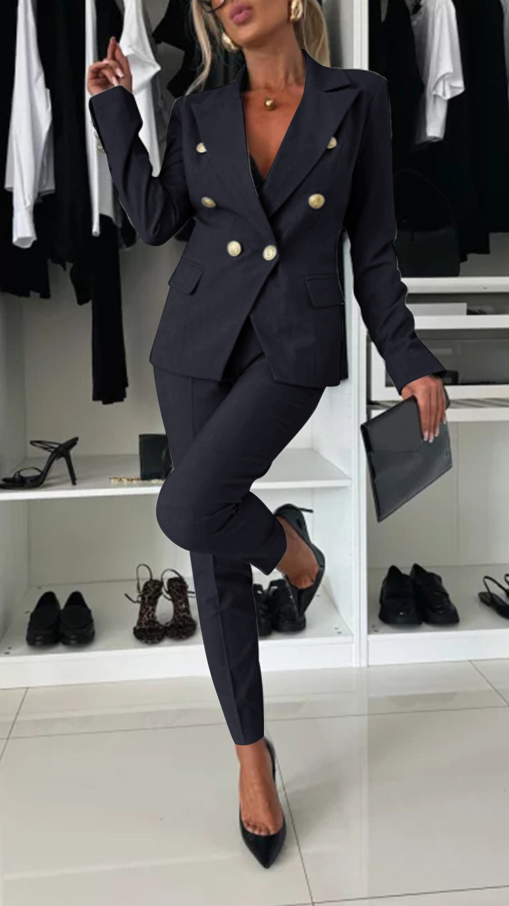 Costume élégant à revers et manches longues pour femmes