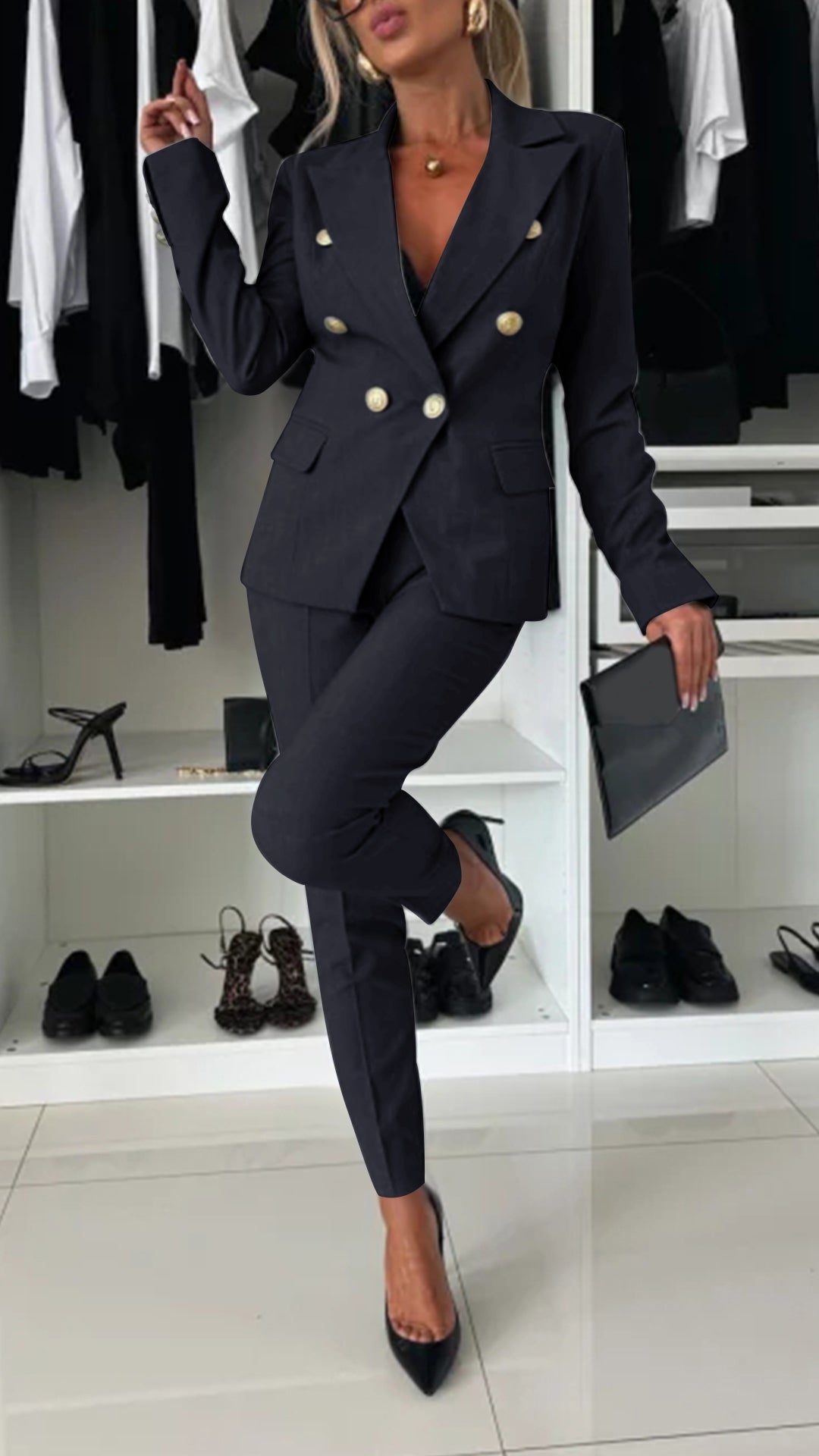 Costume élégant à revers et manches longues pour femmes