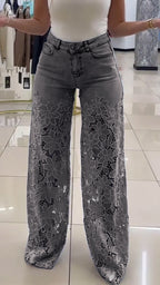 Jean en dentelle patchwork évidé pour femme