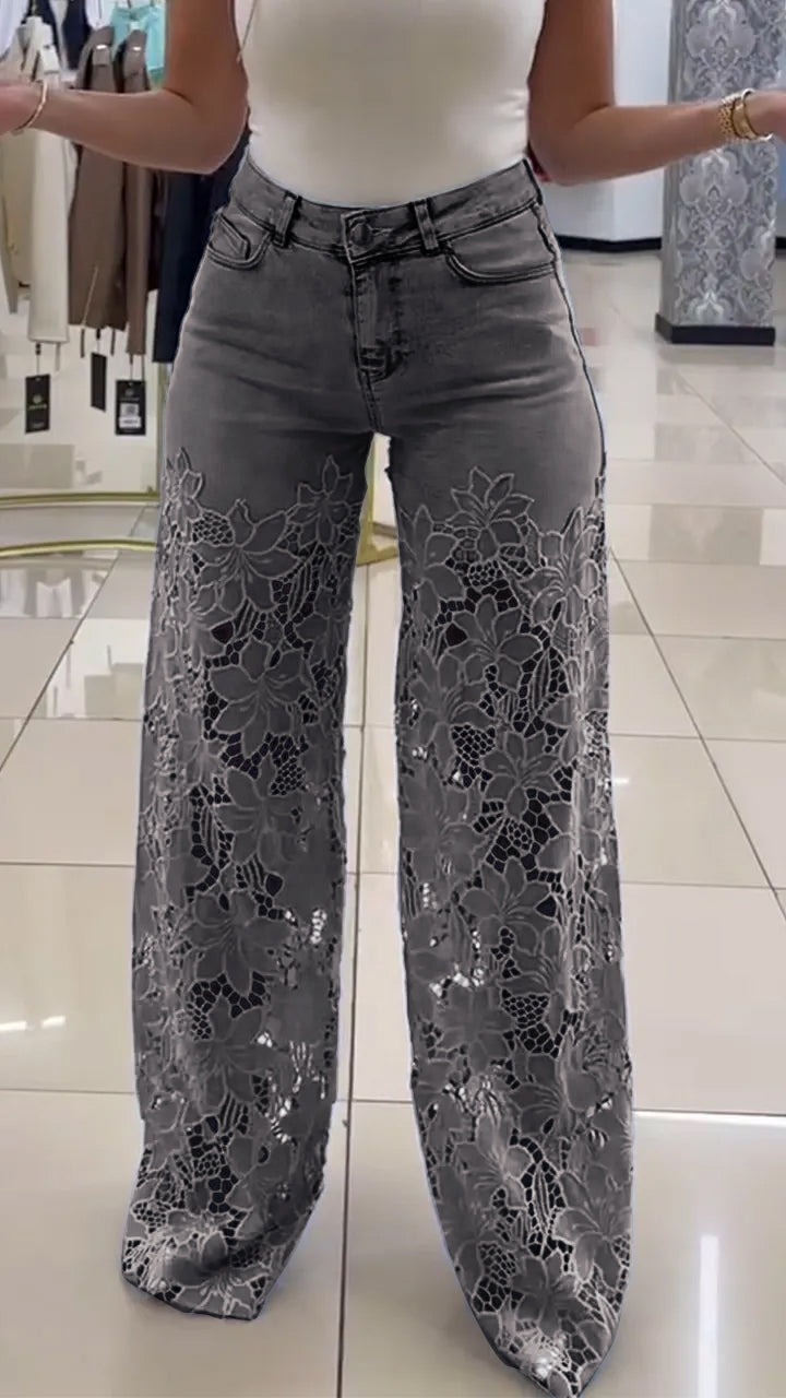 Jean en dentelle patchwork évidé pour femme