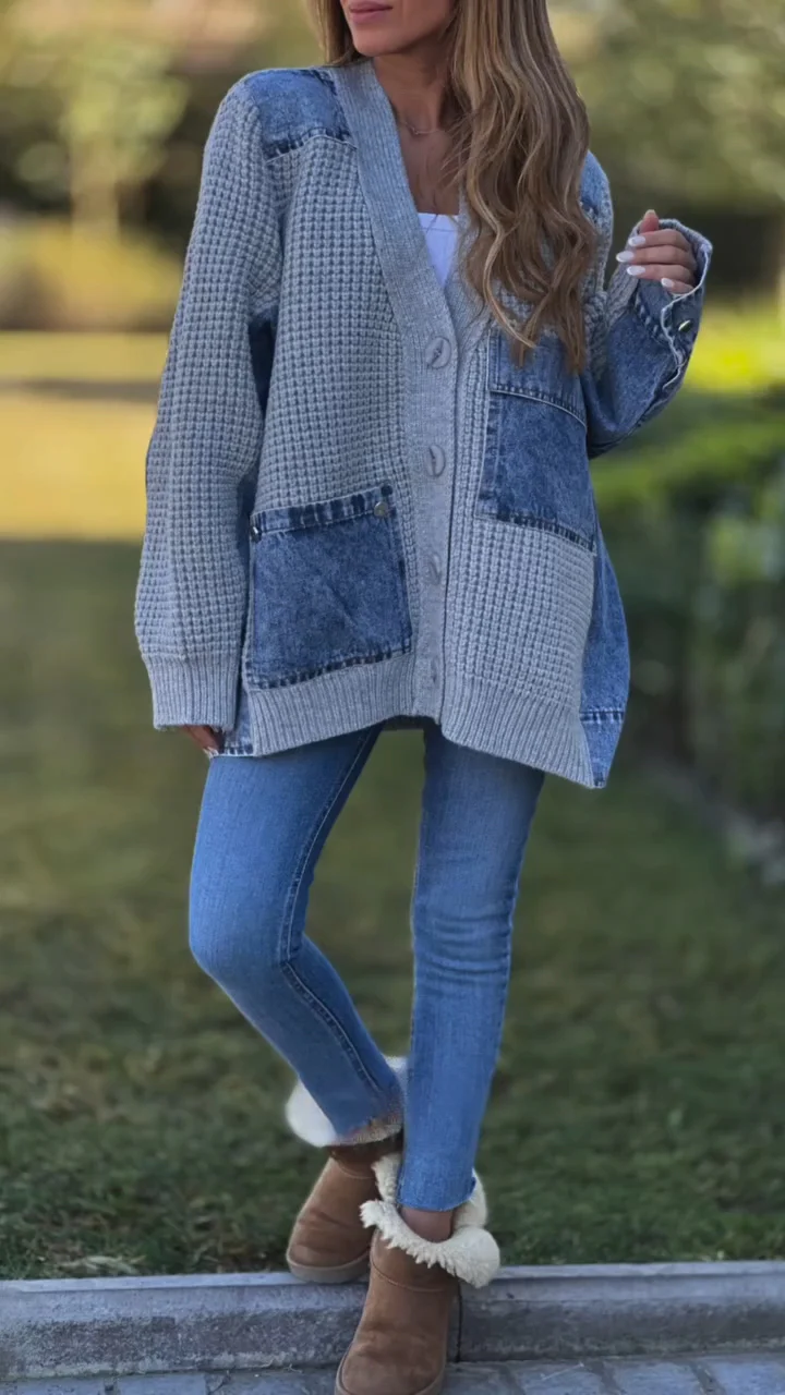 Manteau décontracté en tricot épissé pour femmes