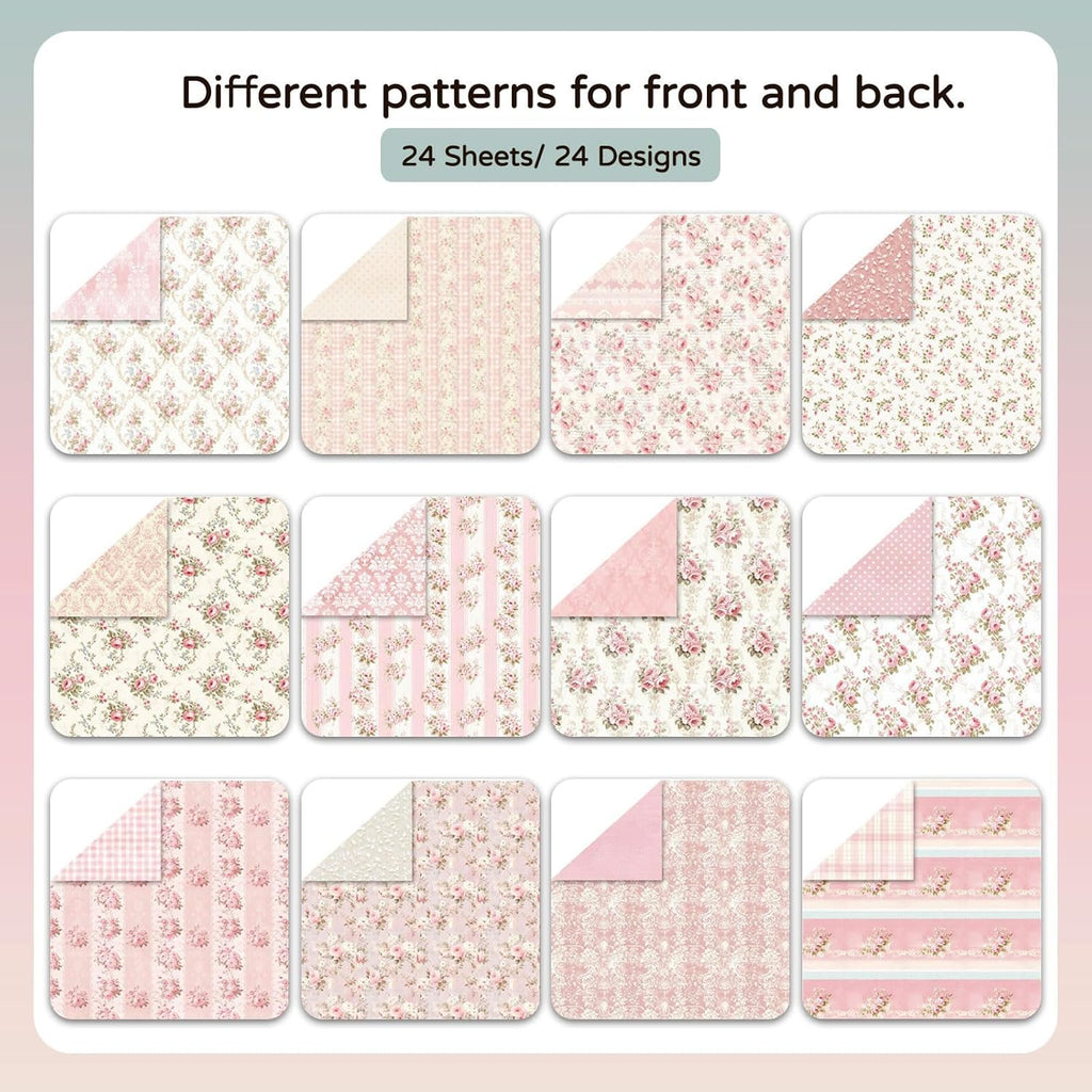 48 Sheets Scrapbook Paper 48 Designs Patterned Paper, 12 x 12 Inch Pink Floral Background Decorative Paper for DIY Album Decoupage Scrapbooking Card Making