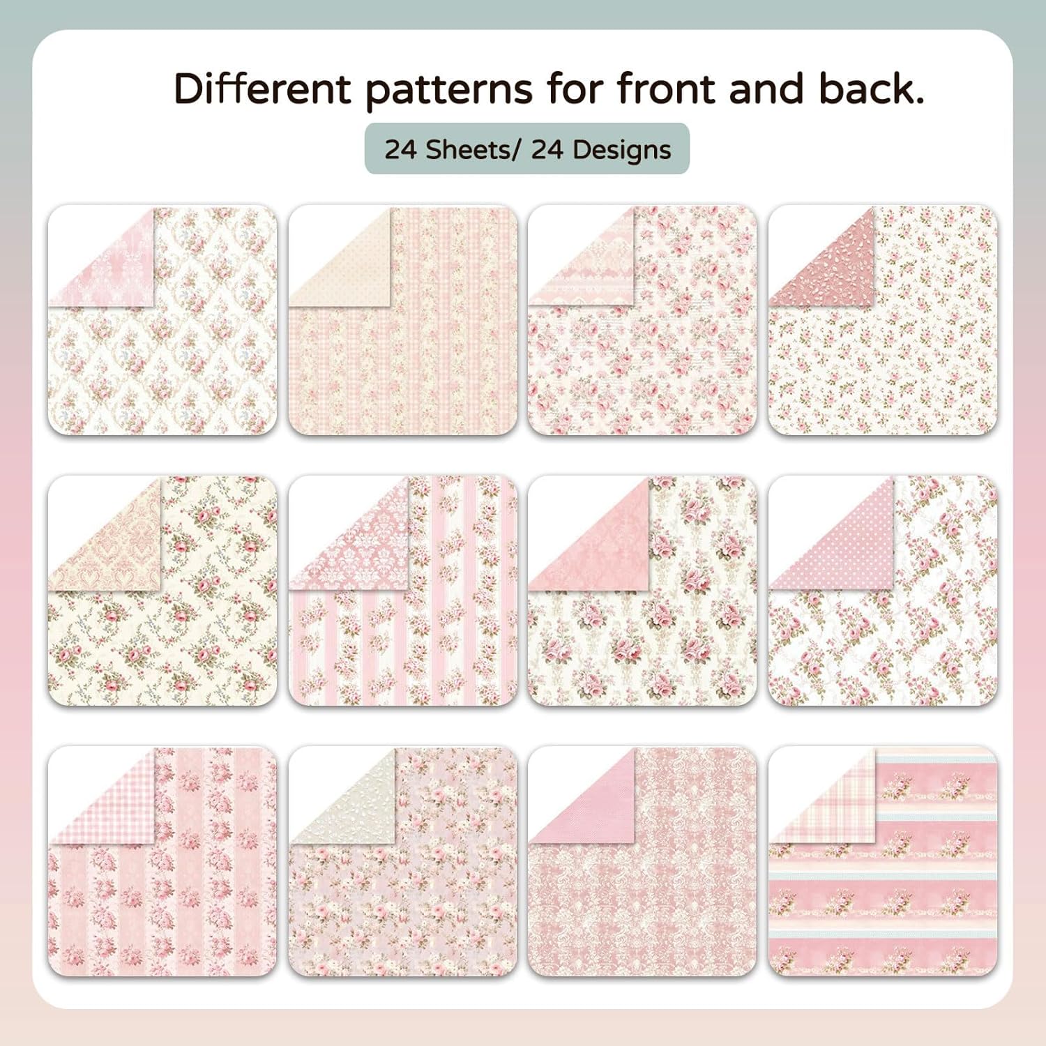 48 Sheets Scrapbook Paper 48 Designs Patterned Paper, 12 x 12 Inch Pink Floral Background Decorative Paper for DIY Album Decoupage Scrapbooking Card Making