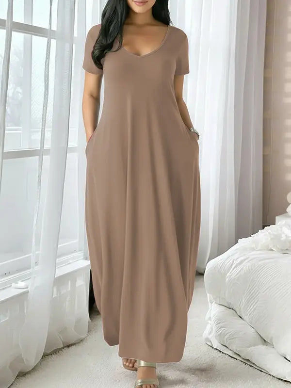 Chemise de nuit longue pour femme, imprimé léopard café, vêtements de nuit décontractés à manches longues et col rond avec poches, vêtement d'intérieur doux et confortable pour toutes les saisons