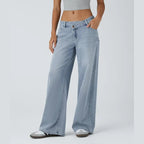Jeans casual asimmetrici a vita bassa con tasche con cerniera, taglio ampio e slavato