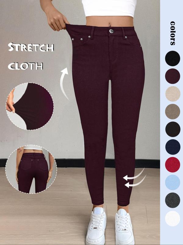 Legging uni à poches et boutons pour femme, pantalon moulant décontracté et confortable pour le yoga et la gym, bas pour femme pour l'automne et l'hiver, T-Chic