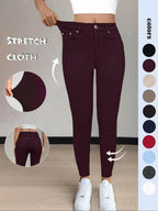 Legging uni à poches et boutons pour femme, pantalon moulant décontracté et confortable pour le yoga et la gym, bas pour femme pour l'automne et l'hiver, T-Chic