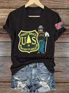 V-Neck Retro Save The Forest Service Print T-Shirt