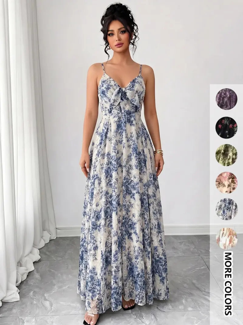 Vestito da donna con stampa floreale, abito casual boho a trapezio per la spiaggia e le vacanze, abito estivo da donna