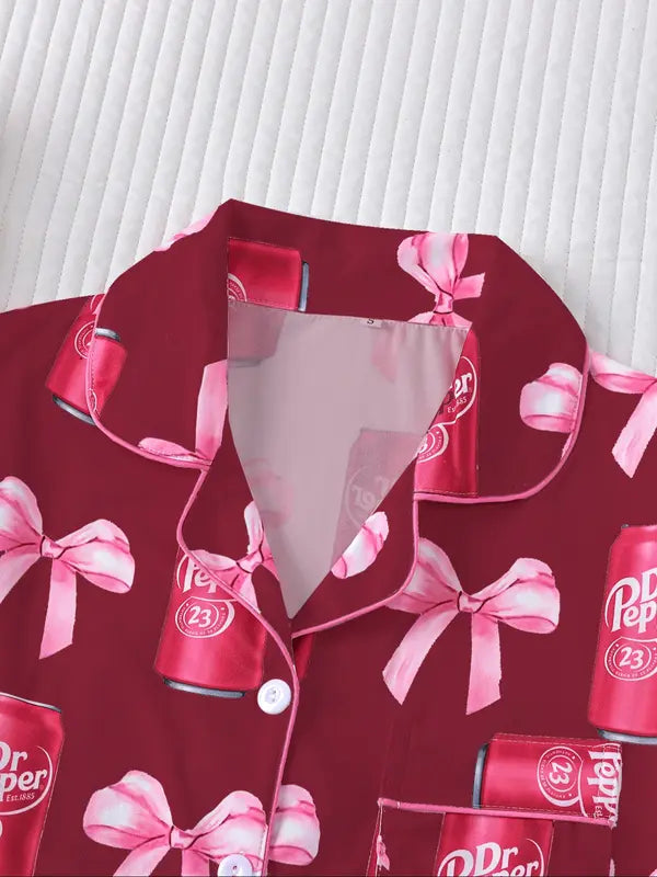 Ensemble pyjama Dr Pepper pour femme, vêtement de nuit à manches longues imprimé soda, cadeau homewear doux et confortable pour l'automne et l'hiver