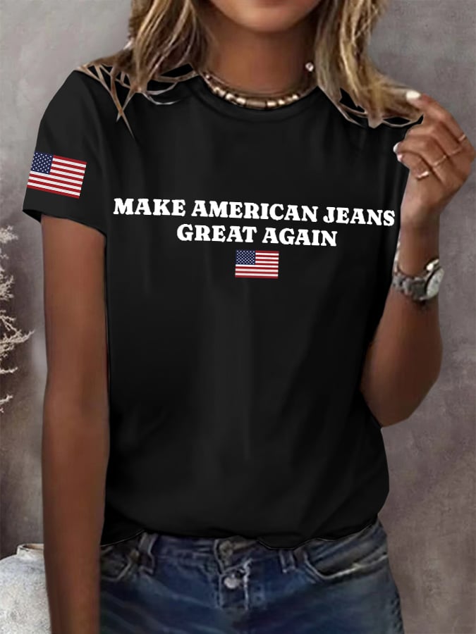 🔥Compra 3 e ottieni il 15% di sconto🔥T-shirt stampa "Make American Jeans Great Again" retrò