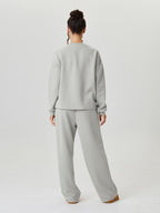 Ensemble décontracté femme, haut ample uni à manches longues et pantalon à surpiqûres apparentes