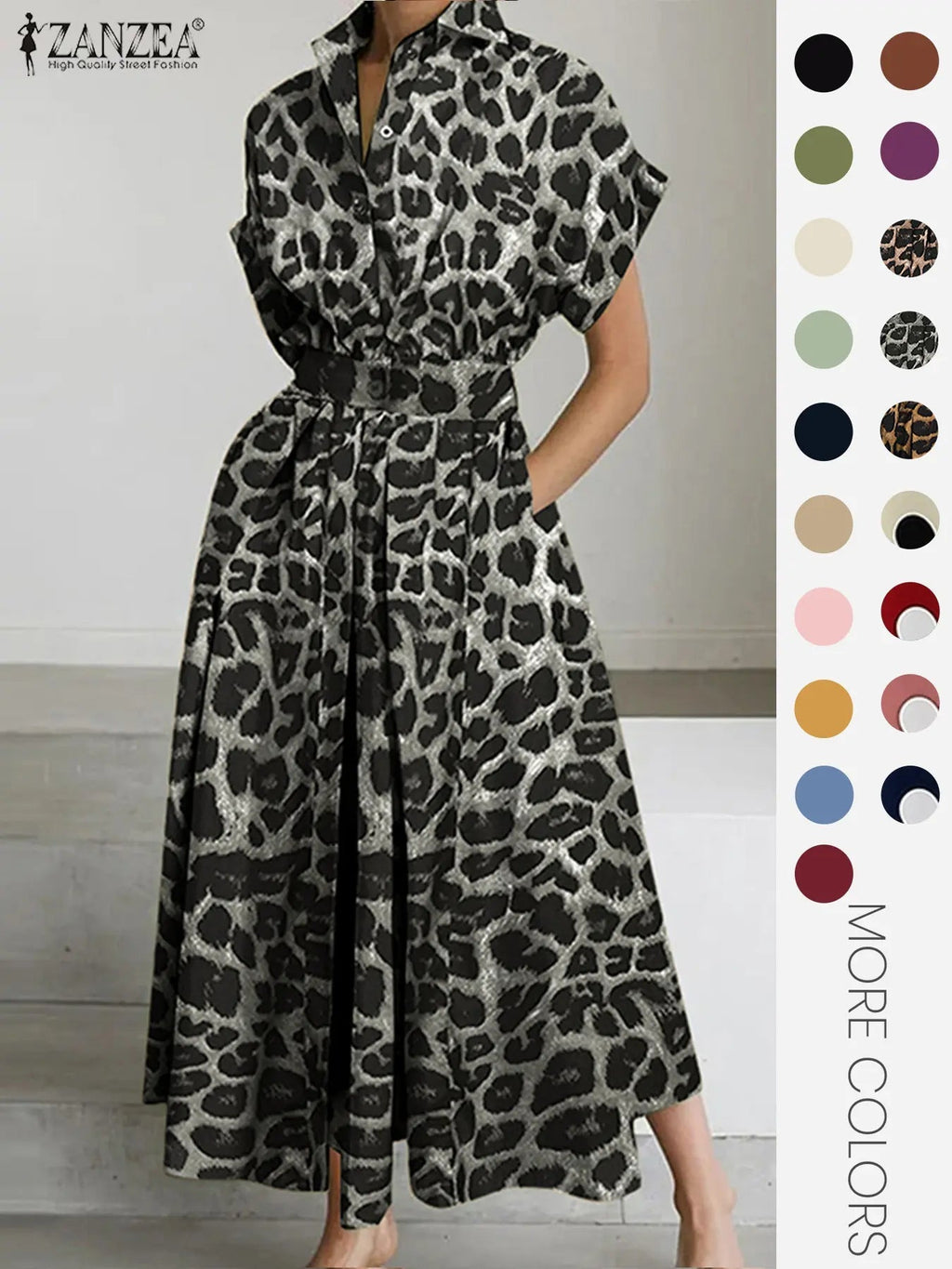 Robe unie à col pour femme, robe décontractée à manches courtes pour l'été, vêtements pour femmes pour le quotidien
