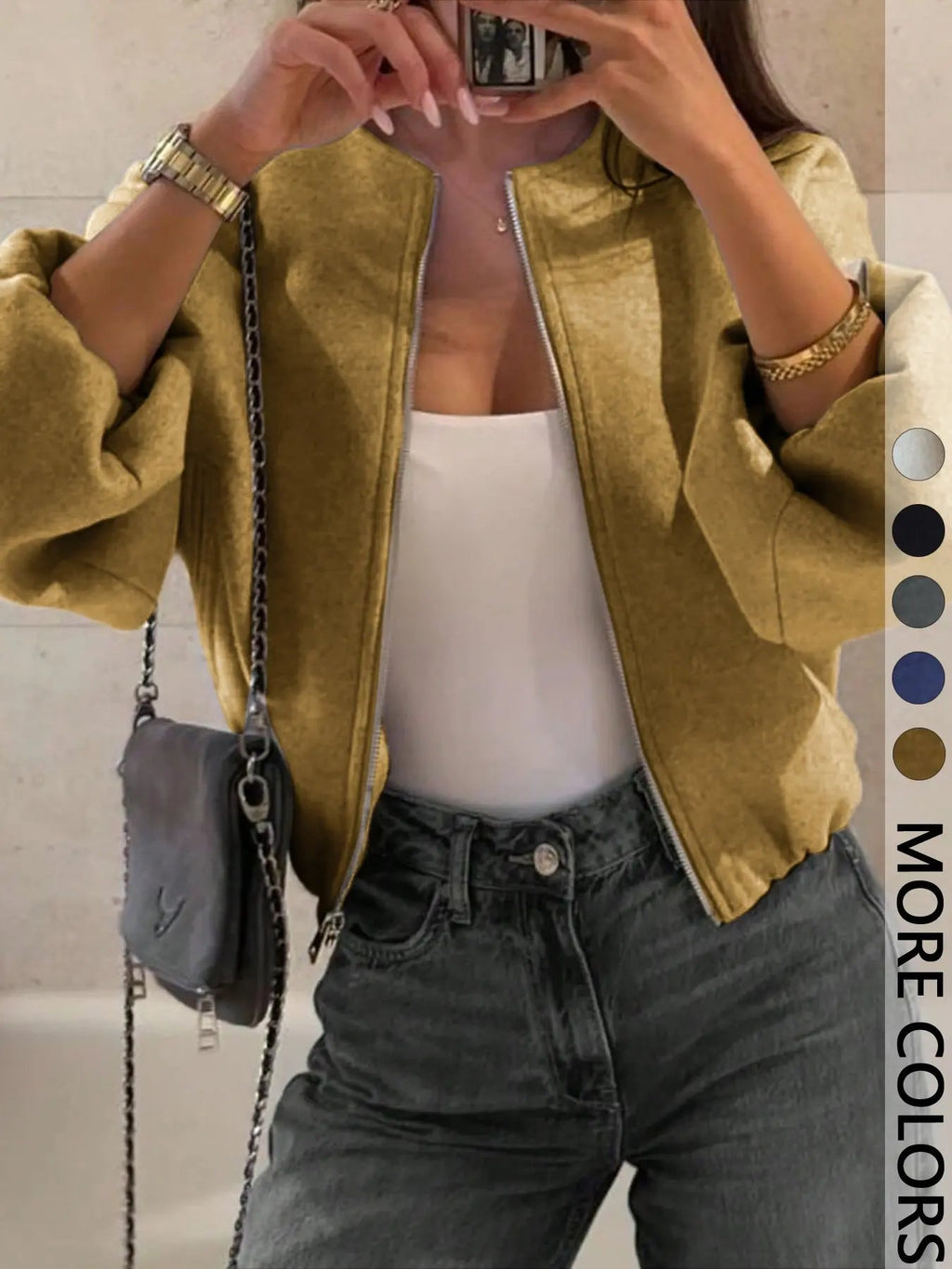 Giacca con Cerniera da Donna, Cappotto Casual da Donna, Perfetto per l'Uso Quotidiano in Autunno e Inverno, Vestibilità Aderente, Tessuto, Spessore Moderato del Tessuto