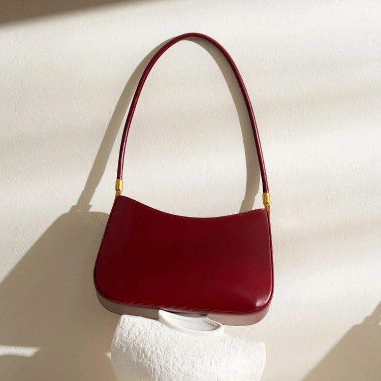 Sac à Main d'Épaule Français en Cuir Rouge