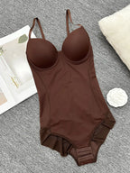 Body string gainant pour femme, couleur unie, maille contrastante transparente, bretelles réglables, contrôle du ventre, pour toutes les saisons