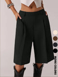 Short Bermuda Femme Uni Simple de Navette, Short Décontracté d'Affaires Toutes Saisons, Élégant et Confortable