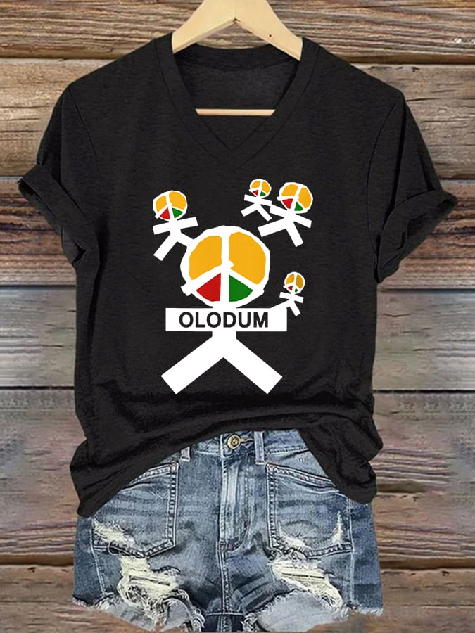 T-shirt scollo a V con stampa artistica da donna Superstar