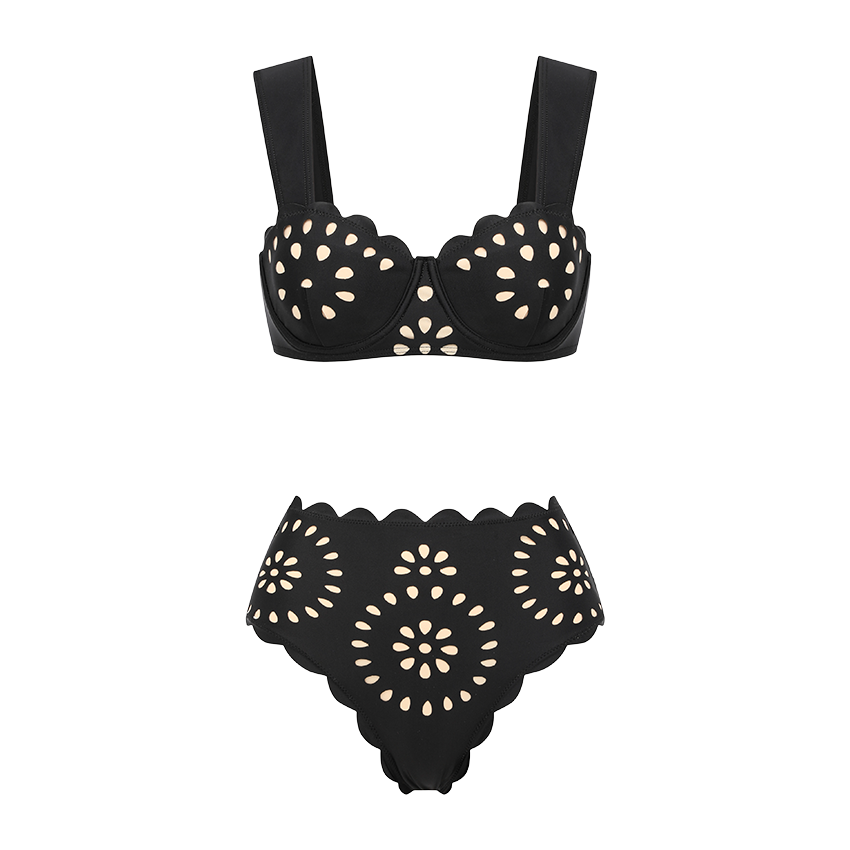 Costume da bagno intero/Due pezzi nero con ferretto e ritagli