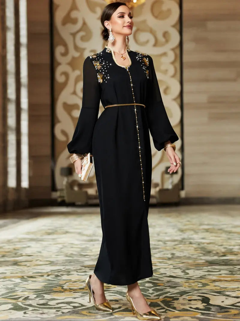 Robe perlée faite à la main pour femme, robe longue confortable et tendance, tenue de soirée élégante, vêtement d'intérieur stylé