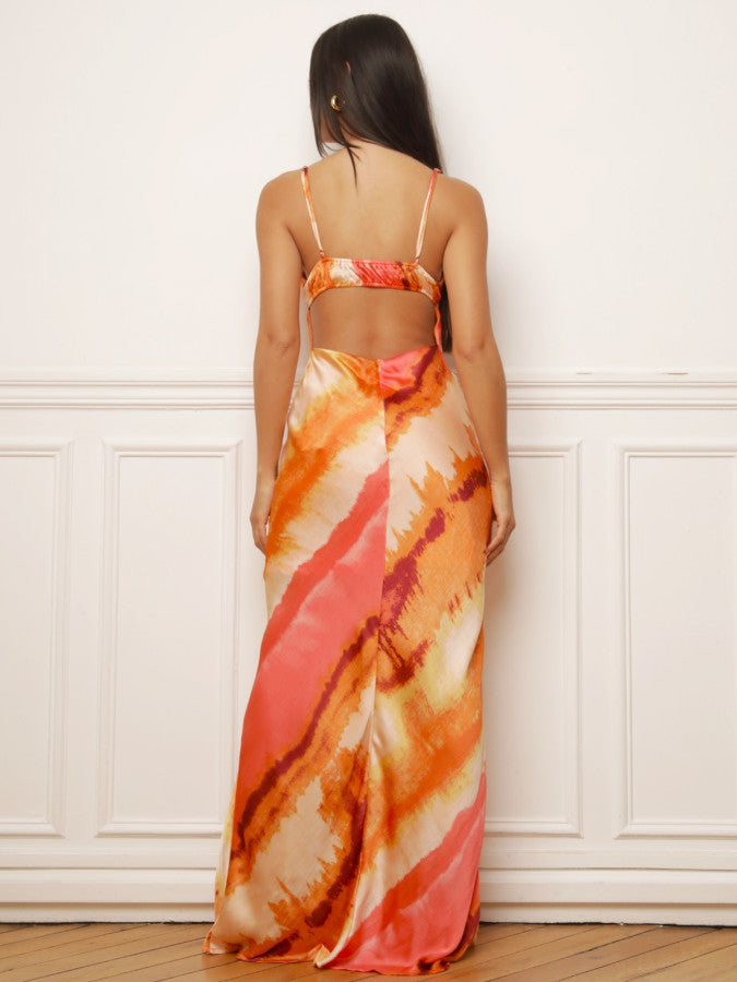 Satin-effect ombré backless dress