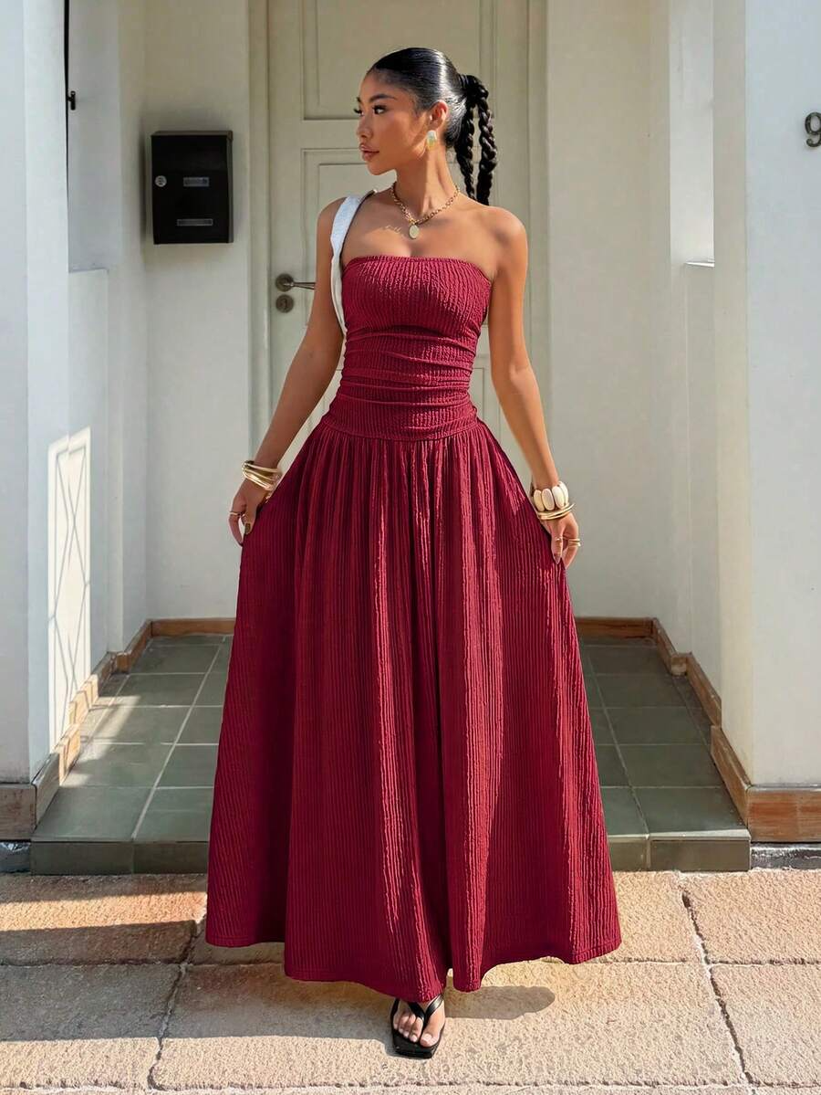 Robe longue d'été élégante sans bretelles pour femme