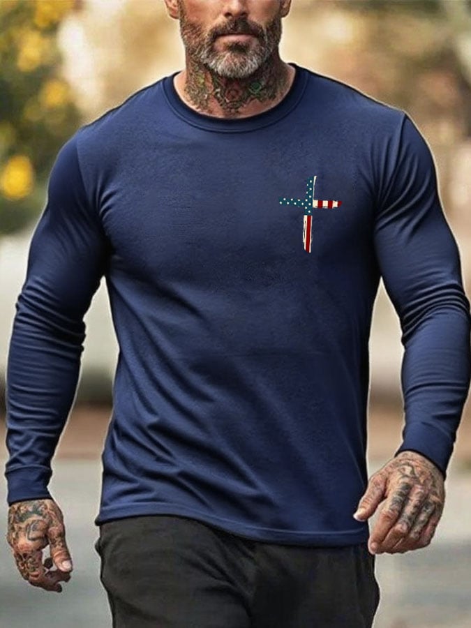 🔥Compra 3 e ottieni il 15% di sconto🔥T-Shirt da uomo con stampa "Stand For The Flag Kneel For The Cross"