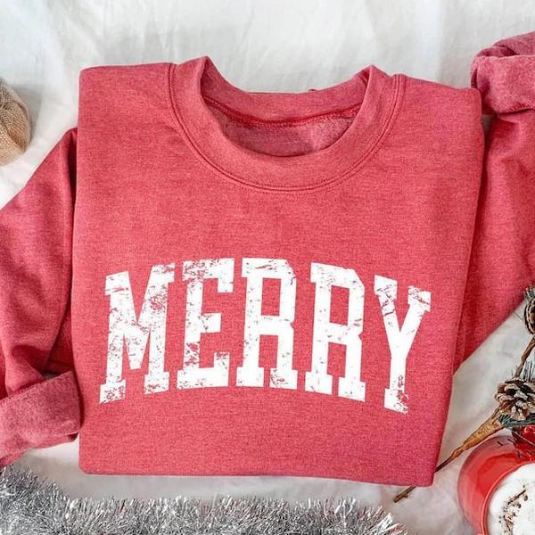 Sweat-shirt rétro "Joyeux Noël", Sweat-shirt "Joyeux Noël", T-shirt de Noël pour femme, Pull festif de Noël, Cadeau de Noël mignon, T-shirt de Noël
