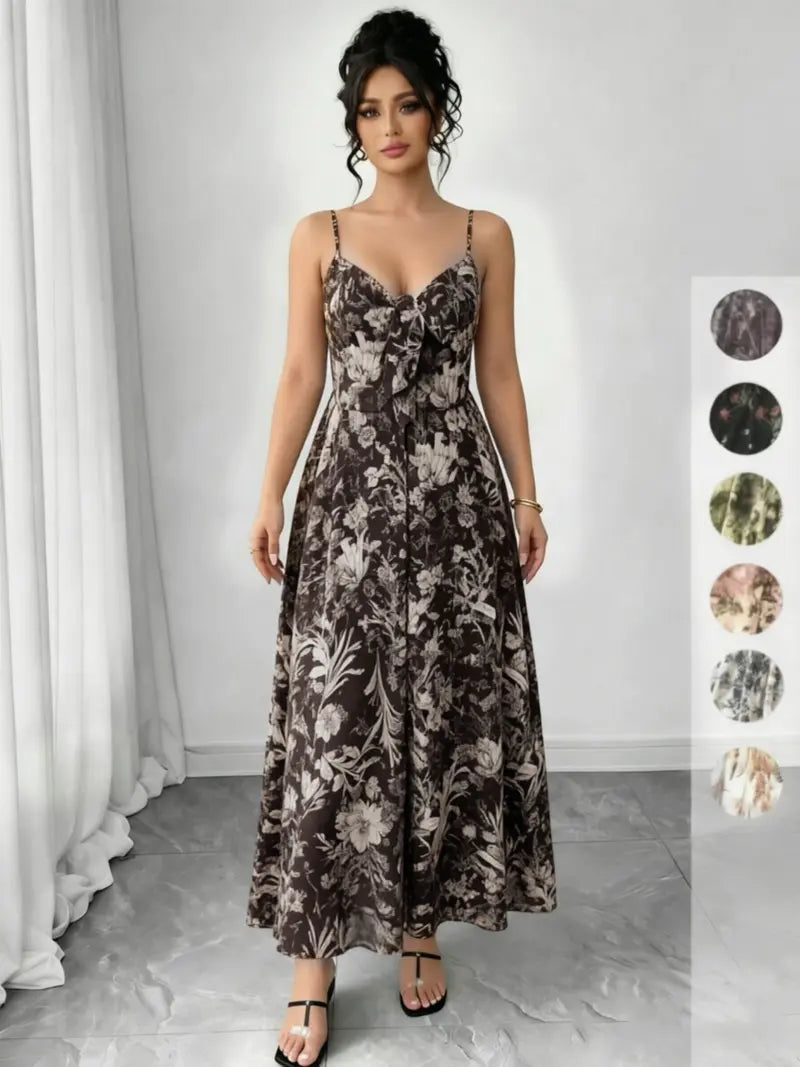 Vestito da donna con stampa floreale, abito casual boho a trapezio per la spiaggia e le vacanze, abito estivo da donna