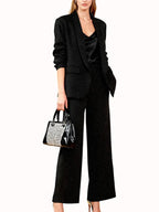 Completo Giacca e Pantaloni con Micro Paillettes, Set 2 pezzi con cintura, Taglia Unica Donna, Elegante e Versatile