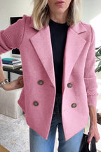 Manteau décontracté pour femme en tricot à patchwork et manches à revers boutonnés