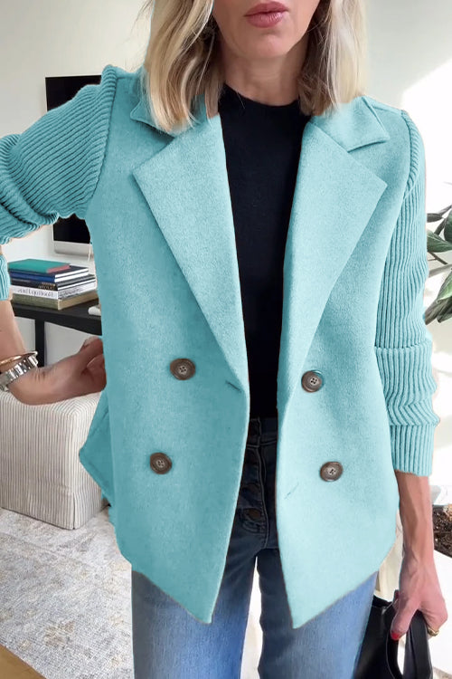 Manteau décontracté pour femme en tricot à patchwork et manches à revers boutonnés
