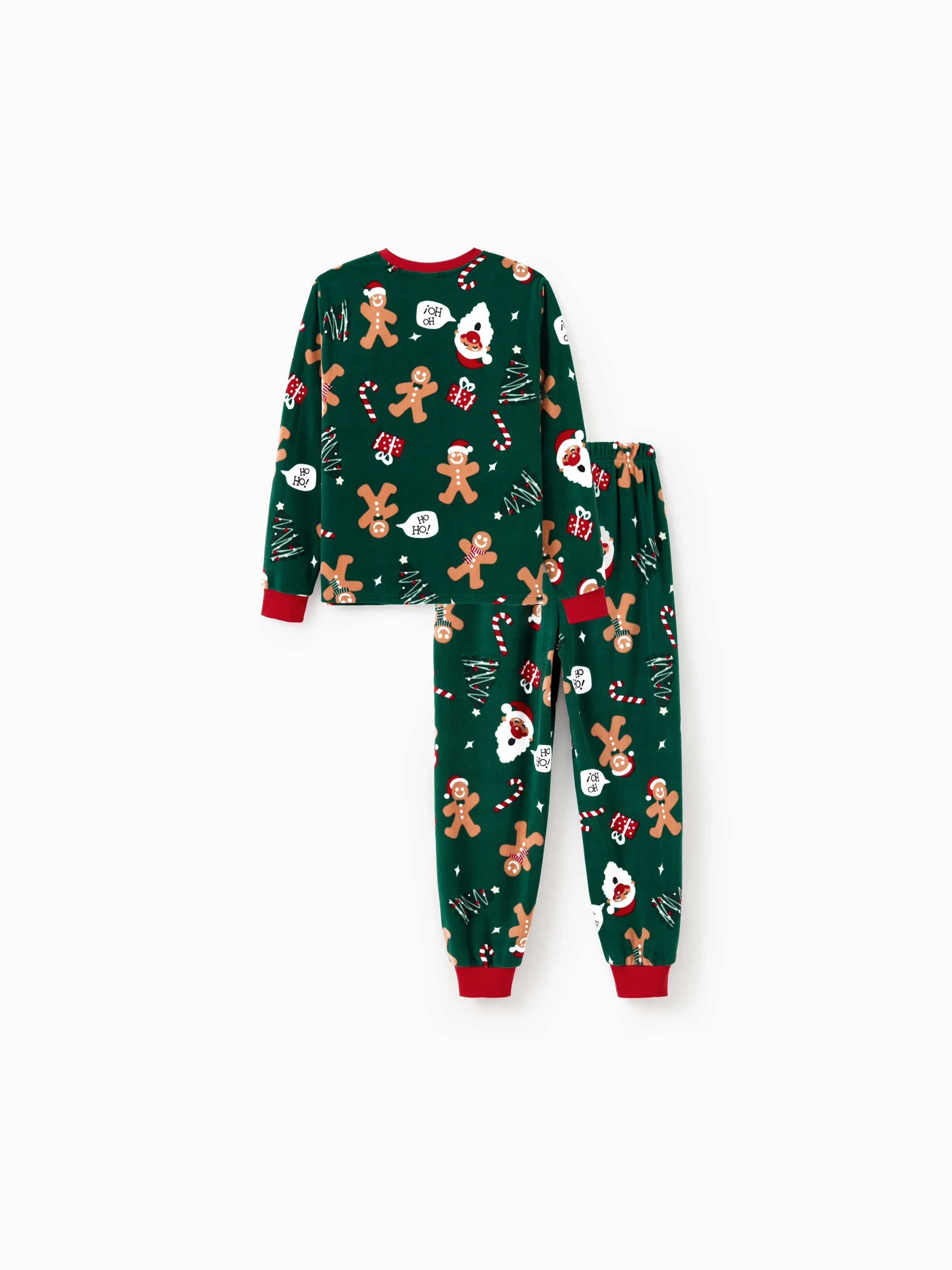 Pyjamas de Noël assortis pour toute la famille, en polaire, motif bonhomme en pain d'épices, ensembles de pyjamas à manches longues avec chaussettes de Noël Vert foncé