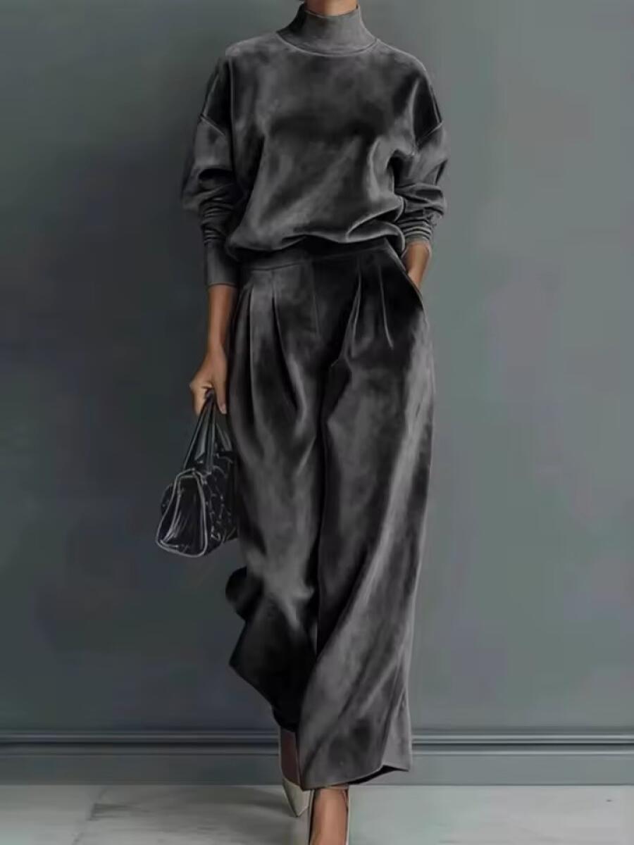 Ensemble décontracté couleur unie col montant pour femme