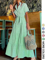 Abito da donna a righe con cintura, abito lungo elegante e casual per l'estate, abbigliamento da donna per l'uso quotidiano