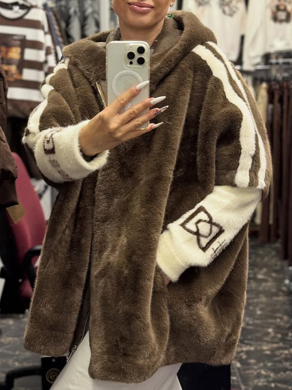 Manteau Décontracté à Capuche et Rayures Verticales pour Femme