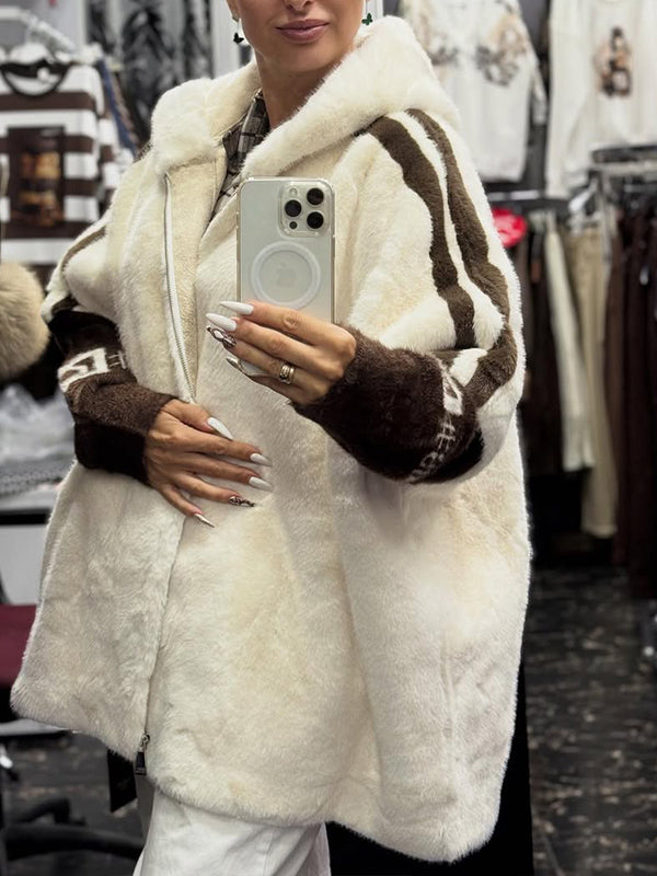 Manteau Décontracté à Capuche et Rayures Verticales pour Femme