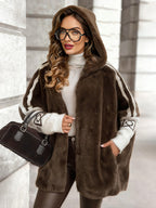Manteau Décontracté à Capuche et Rayures Verticales pour Femme