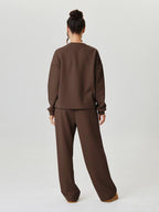 Ensemble décontracté femme, haut ample uni à manches longues et pantalon à surpiqûres apparentes