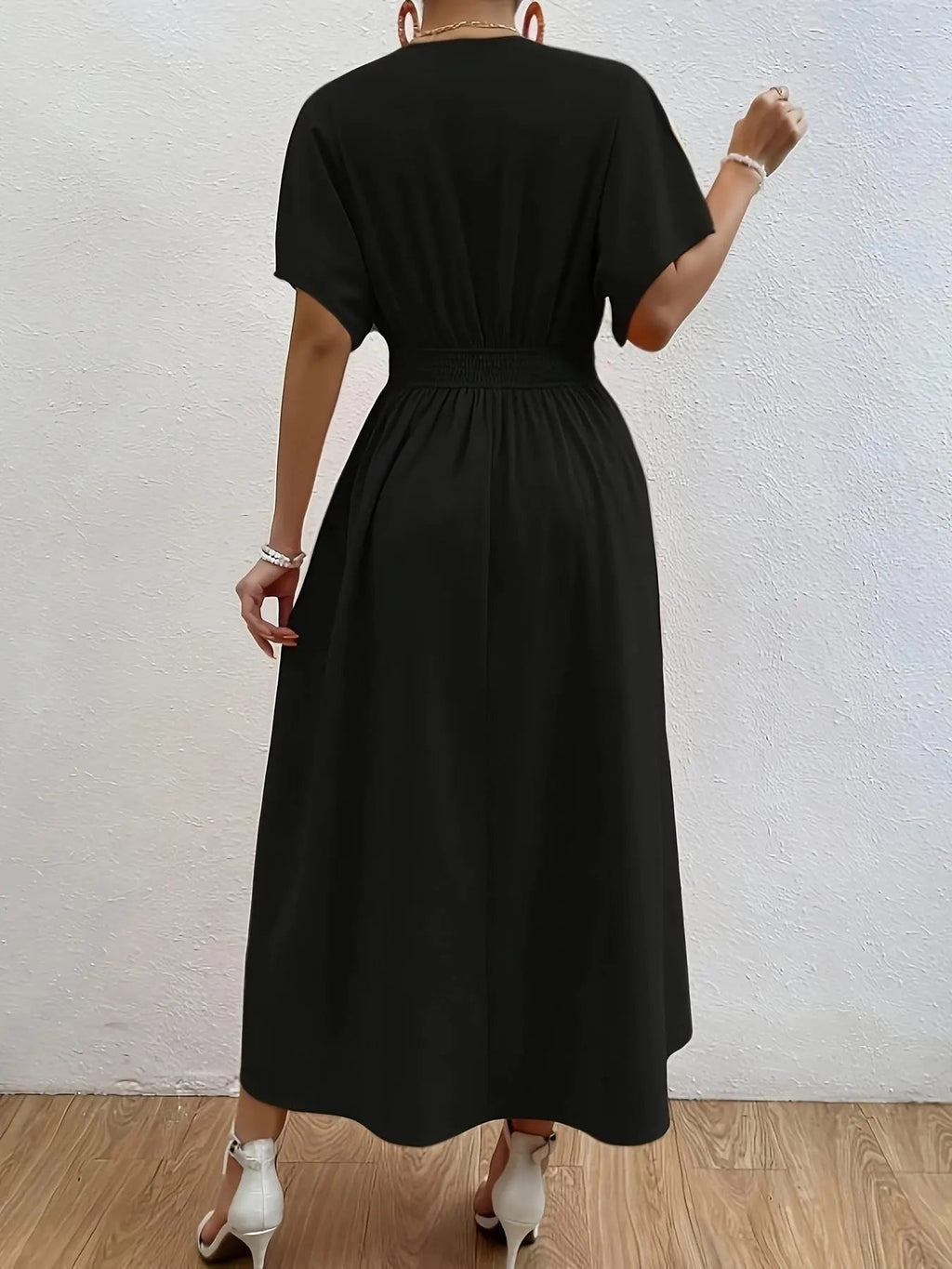 Robe boutonnée unie à manches courtes pour femme, pièce élégante, robe chic pour fête, vacances, invitée de mariage, vêtements d'été pour femme