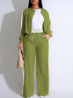 Ensemble deux pièces pour femme avec haut patchwork et pantalon large, ensemble décontracté à manches longues et pantalon pour usage quotidien, vêtements d'été pour femmes
