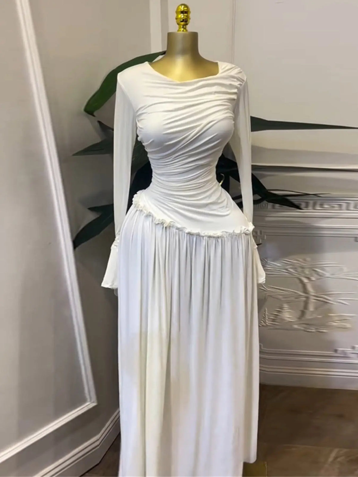 Women's Long Sleeve O-Neck Big Swing Maxi Dress