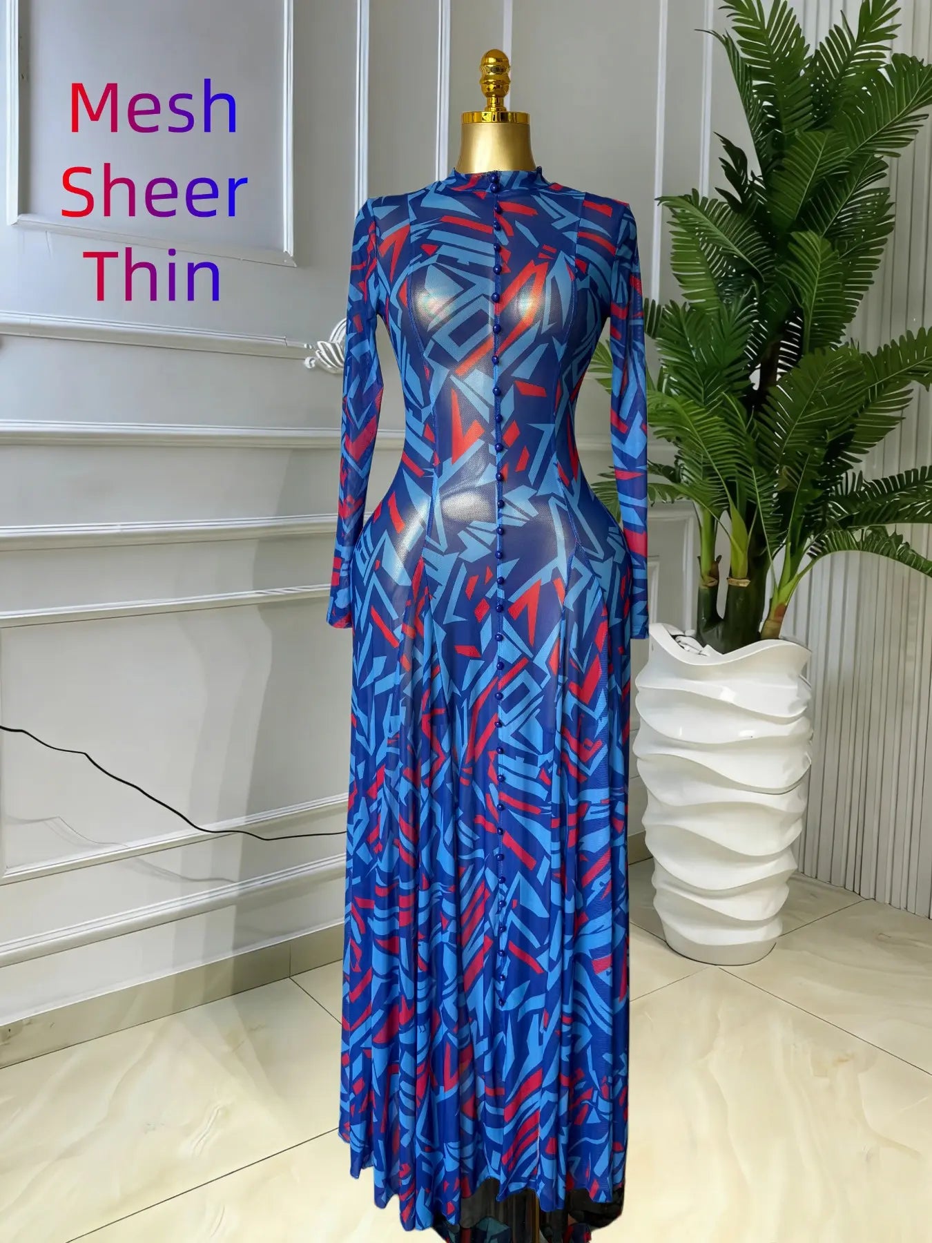 Women's Round-Neck Long Sleeve Woven Maxi Dress