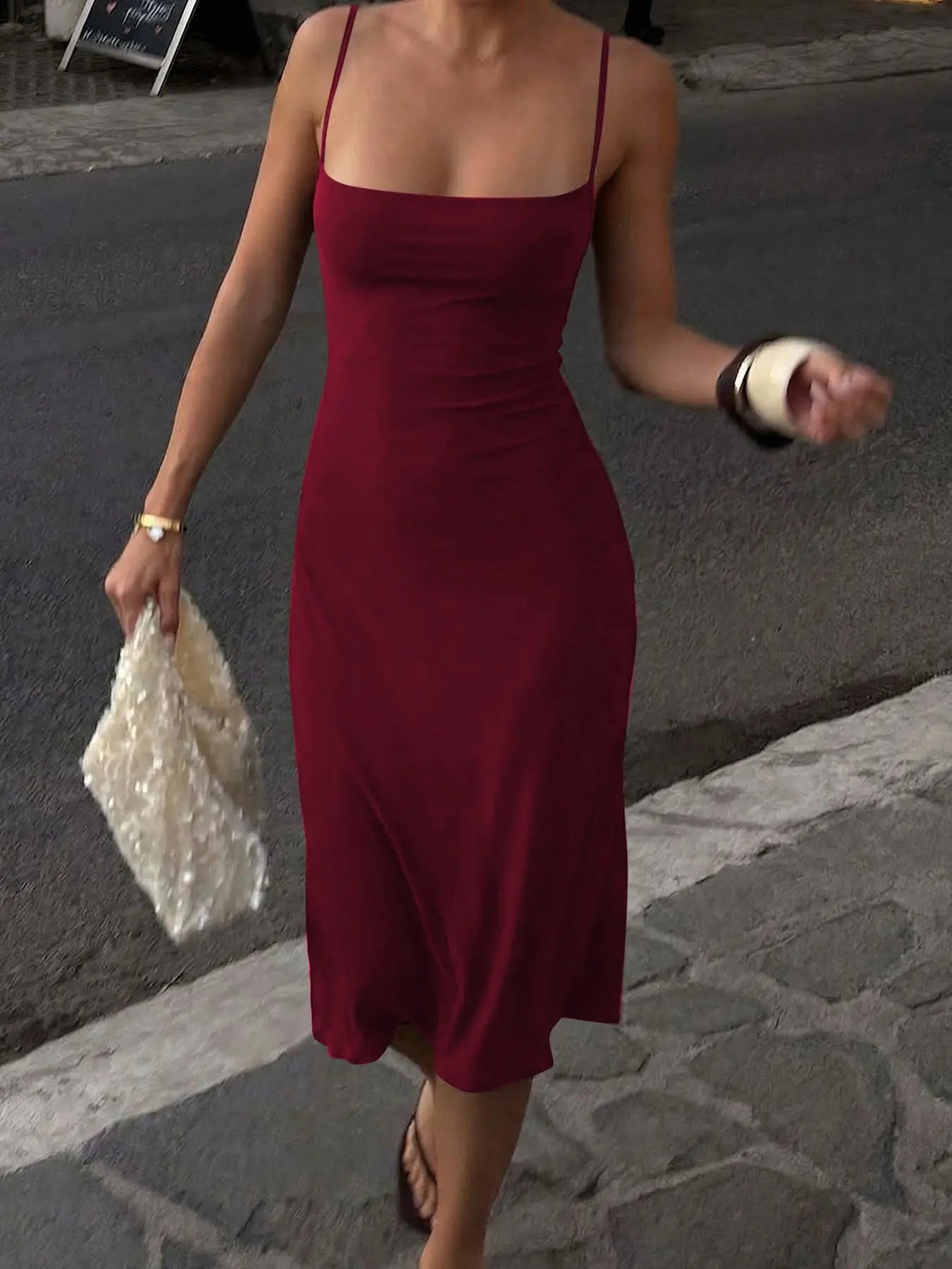 Women's Basic Solid Color Bodycon Slip Dress