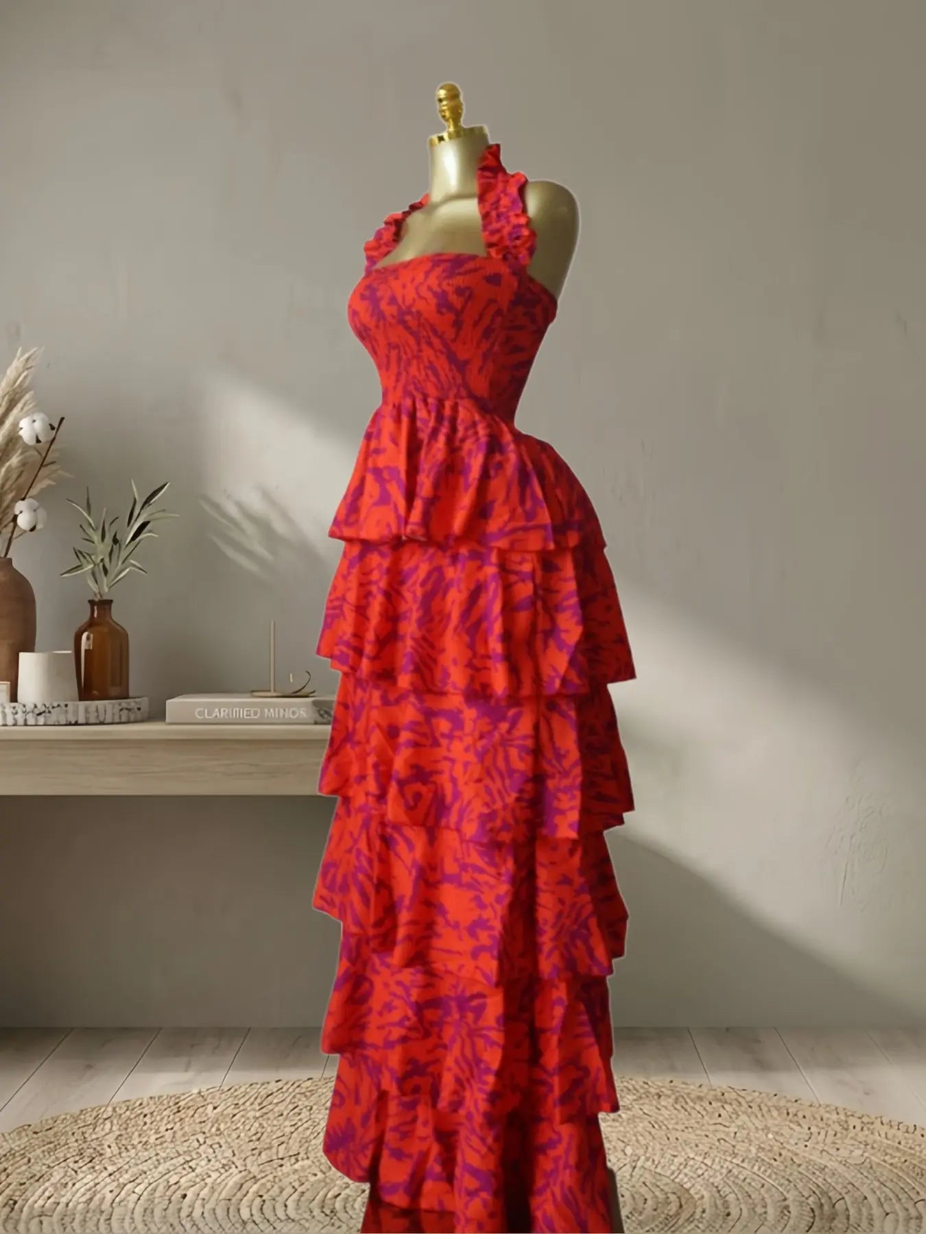 Women's Floral Print Layered Ruffle Midi Maxi Dress