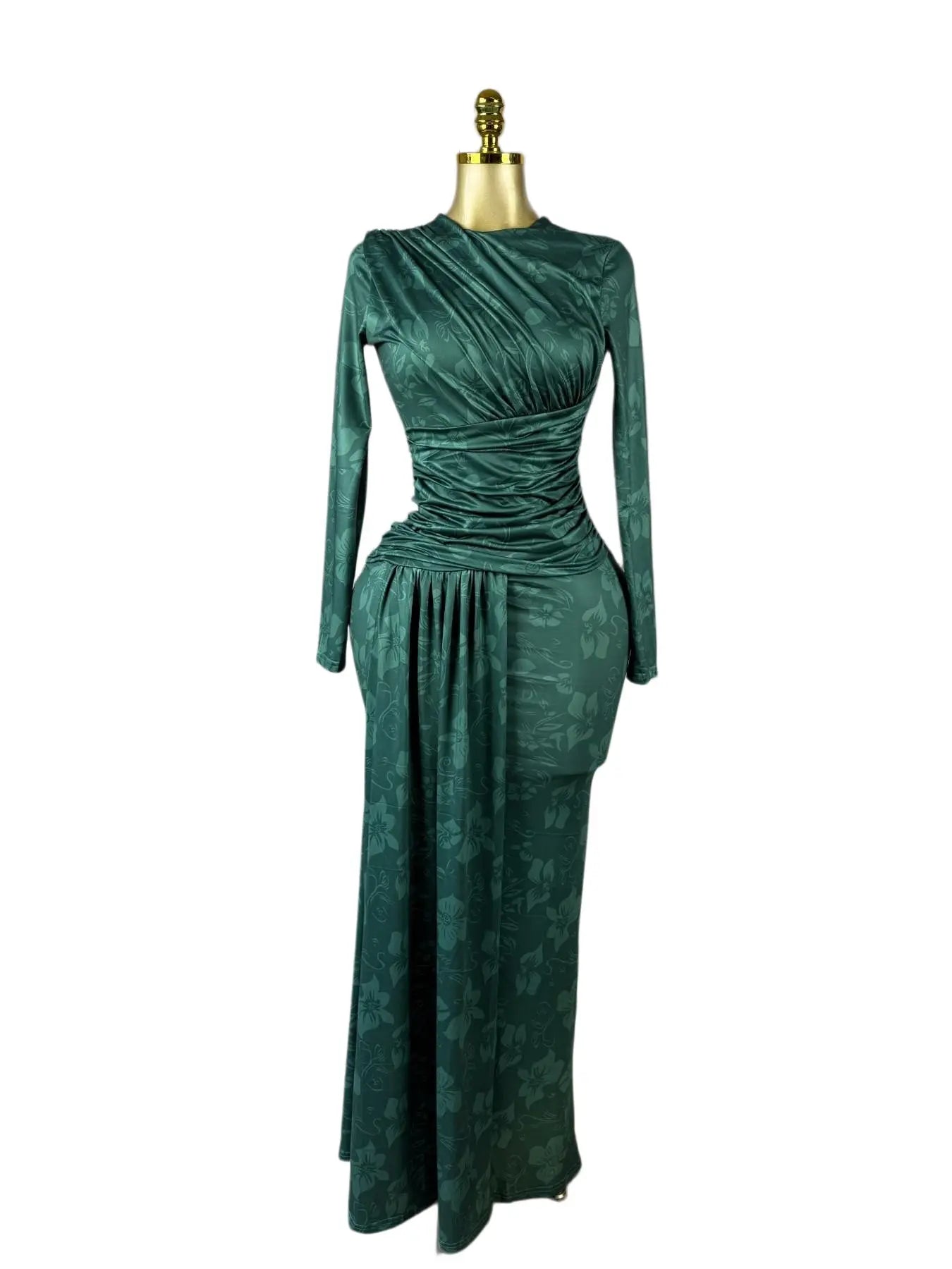 Women's O-Neck Long Sleeve Maxi Prom Dress