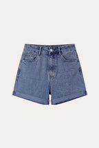 Women's stretch high-waisted rolled-up denim shorts